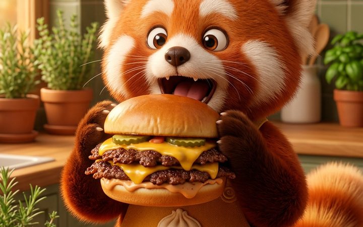 Momo tasting the Smash Burger